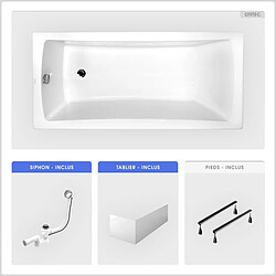 BESCO Baignoire rectangulaire - 160 x 70 cm - avec Tablier Blanc - Pieds - Vidage Chrome - OPTIMA