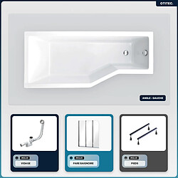 BESCO Baignoire asymétrique - 150 x 75 cm - Gauche - sans Habillage - avec Pieds - Pare Baignoire 3 Volets - Vidage Chrome - INTEGRA