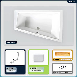 BESCO Baignoire asymétrique - 170 x 125 cm - Droite - sans Habillage - avec Pieds - 2 Repose-têtes - Étagère bambou - Vidage Chrome - INTIMA DUO 