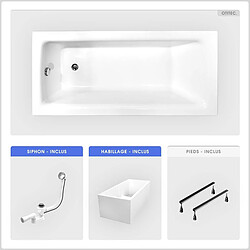 BESCO Baignoire rectangulaire - 160 x 75 cm - avec Habillage Polystyrène - Pieds - Vidage Chrome - TALIA 