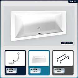 BESCO Baignoire asymétrique - 160 x 90 cm - Gauche - avec Tablier - Pieds - Vidage Chrome - INTIMA