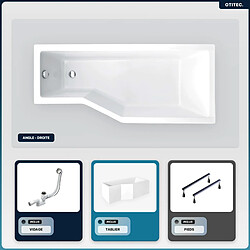 BESCO Baignoire asymétrique - 170 x 75 cm - Droite - avec Tablier - Pieds - Vidage Chrome - INTEGRA