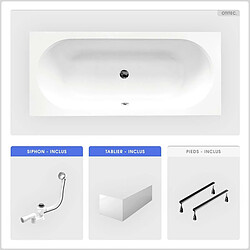 BESCO Baignoire rectangulaire - 170 x 75 cm - avec Tablier - Pieds - Vidage Chrome - VITAE 