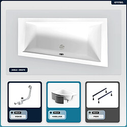 BESCO Baignoire asymétrique - 150 x 85 cm - Droite - avec Habillage - Pieds - Vidage Chrome - INTIMA SLIM