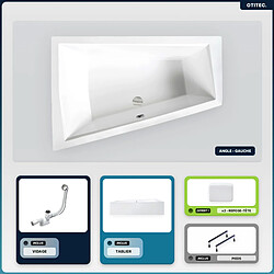 BESCO Baignoire asymétrique - 180 x 125 cm - Gauche - avec Tablier - Pieds - 2 Repose-têtes - Vidage Chrome - INTIMA DUO