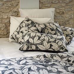 Linnea Housse de coussin 45x45 cm lin lavé imprimé végétal HELIOS noir Café
