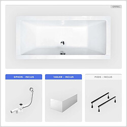 BESCO Baignoire rectangulaire - 155 x 70 cm - avec Tablier - Pieds - Vidage Chrome - QUADRO 