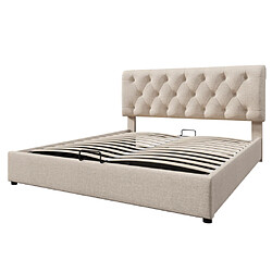 Acheter modf Lit coffre 160x200 cm, tête de lit réglable, lin, beige