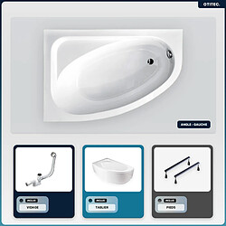 BESCO Baignoire asymétrique - 140 x 80 cm - Gauche - avec Tablier Blanc - Pieds - Vidage Chrome - CORNEA