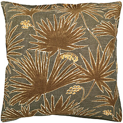 Linnea Housse de coussin 45x45 cm lin lavé motif végétal PALAWAN vert Kaki