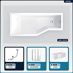 BESCO Baignoire asymétrique - 170 x 75 cm - Gauche - avec Tablier - Pieds - Pare Baignoire 3 Volets - Vidage Chrome - INTEGRA