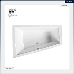 BESCO Baignoire asymétrique - 180 x 125 cm - Gauche - avec Habillage - Pieds - 2 Repose-têtes - Vidage Chrome - INTIMA DUO SLIM