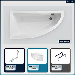 BESCO Baignoire asymétrique - 150 x 70 cm - Gauche - avec Tablier - Pieds - Vidage Chrome - PRAKTIKA