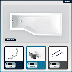 BESCO Baignoire asymétrique - 150 x 75 cm - Droite - avec Habillage - Pieds - Vidage Chrome - INTEGRA