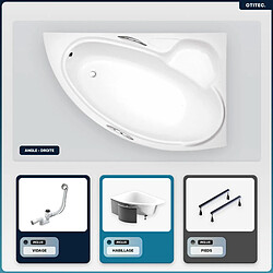 BESCO Baignoire asymétrique - 150 x 95 cm - Gauche - avec Habillage - Pieds - Vidage Chrome - BIANKA