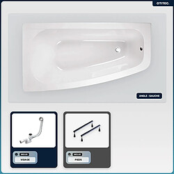 BESCO Baignoire asymétrique - 150 x 80 cm - Gauche - sans Habillage - avec Pieds - Vidage Chrome - LUNA