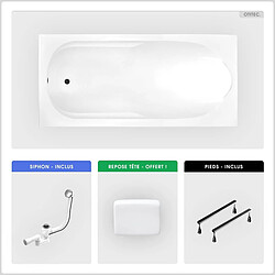 BESCO Baignoire rectangulaire - 170 x 70 cm - sans Habillage - avec Pieds - Repose-tête - Vidage Chrome - BONA