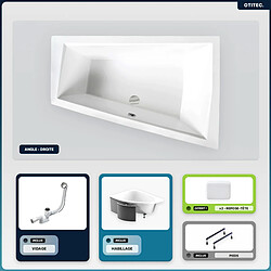 BESCO Baignoire asymétrique - 170 x 125 cm - Droite - avec Habillage - Pieds - 2 Repose-têtes - Vidage Chrome - INTIMA DUO 