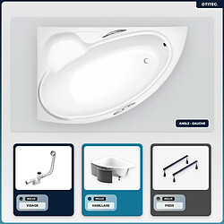 BESCO Baignoire asymétrique - 150 x 95 cm - Droite - avec Habillage - Pieds - Vidage Chrome - BIANKA