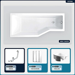 BESCO Baignoire asymétrique - 150 x 75 cm - Gauche - avec Habillage - Pieds - Pare Baignoire 3 Volets - Vidage Chrome - INTEGRA