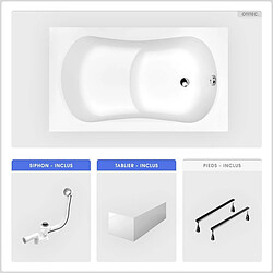 BESCO Baignoire rectangulaire - 120 x 70 cm - avec Tablier Blanc - Pieds - Poignées - Vidage Chrome - ARIA REHAB