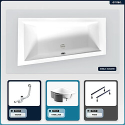 BESCO Baignoire asymétrique - 150 x 85 cm - Gauche - avec Habillage - Pieds - Vidage Chrome - INTIMA