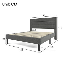 Avis modfu Lit adulte 140x200 cm avec tête de lit, lin, gris