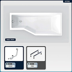 BESCO Baignoire asymétrique - 150 x 75 cm - Droite - sans Habillage - avec Pieds - Vidage Chrome - INTEGRA