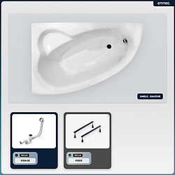 BESCO Baignoire asymétrique - 150 x 100 cm - Gauche - avec Tablier - Pieds - Poignées - Repose-tête - Vidage Chrome - NATALIA PREMIUM