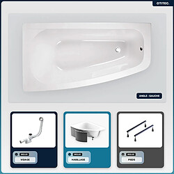 BESCO Baignoire asymétrique - 150 x 80 cm - Gauche - avec Habillage - Pieds - Vidage Chrome - LUNA