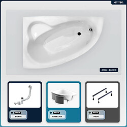 BESCO Baignoire asymétrique - 150 x 100 cm - Gauche - avec Habillage - Pieds - Vidage Chrome - NATALIA 