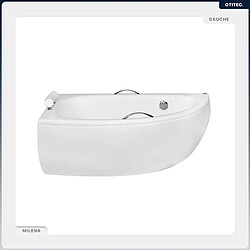 BESCO Baignoire asymétrique - 150 x 70 cm - Gauche - avec Habillage - Pieds - Poignées - Repose-tête - Vidage Chrome - MILENA PREMIUM