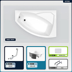 BESCO Baignoire asymétrique - 140 x 90 cm - Droite - avec Habillage - Pieds - Repose-tête - Vidage Chrome - RIMA