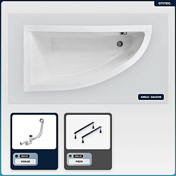 BESCO Baignoire asymétrique - 150 x 70 cm - Gauche - sans Habillage - avec Pieds - Vidage Chrome - PRAKTIKA