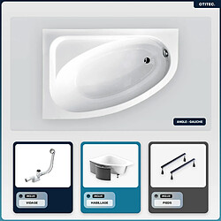 BESCO Baignoire asymétrique - 150 x 100 cm - Gauche - avec Habillage - Pieds - Vidage Chrome - CORNEA 