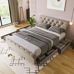 modf Lit enfant 140x200 cm avec 4 tiroirs, tête de lit réglable, lin, gris