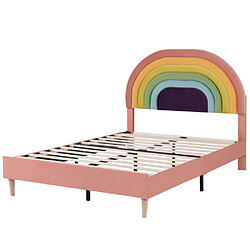 Acheter modfu Lit adulte 140x200 cm, tête de lit réglable en hauteur, velours, rose