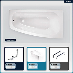 BESCO Baignoire asymétrique - 150 x 80 cm - Droite - avec Tablier - Pieds - Vidage Chrome - LUNA