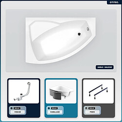 BESCO Baignoire asymétrique - 150 x 95 cm - Gauche - avec Habillage - Pieds - Vidage Chrome - RIMA