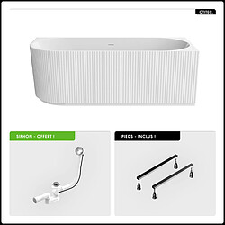 BESCO Baignoire asymétrique - 150 x 75 cm - Droite - avec Siphon Chrome - Pieds - INCLUS - DENAYA