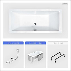 BESCO Baignoire rectangulaire - 175 x 80 cm - avec Habillage - Pieds - Vidage Chrome - QUADRO