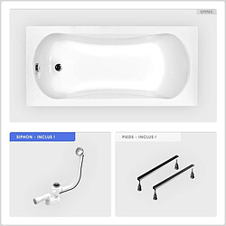 BESCO Baignoire rectangulaire - 160 x 70 cm - sans Habillage - avec Pieds - Vidage Chrome - ARIA