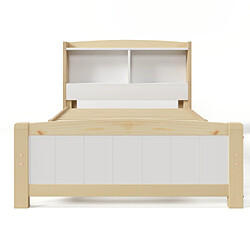 modf Lit enfant 90x200 cm avec tête de lit de rangement, pin, blanc et bois pas cher