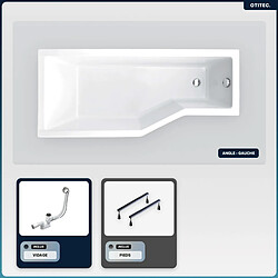 BESCO Baignoire asymétrique - 150 x 75 cm - Gauche - sans Habillage - avec Pieds - Vidage Chrome - INTEGRA