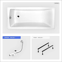 BESCO Baignoire rectangulaire - 150 x 70 cm - sans Habillage - avec Pieds - Vidage Chrome - OPTIMA