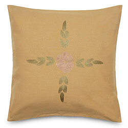 Linnea Housse de coussin 50% lin 50% coton 45x45 cm LEONIE marron houblon broderie bouquet