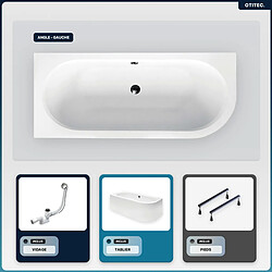 BESCO Baignoire asymétrique - 180 x 80 cm - Gauche - avec Tablier Blanc - Pieds - Vidage Chrome - AVITA