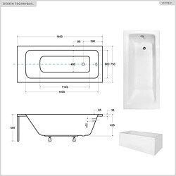 BESCO Baignoire rectangulaire - 160 x 75 cm - avec Habillage Polystyrène - Pieds - Vidage Chrome - TALIA pas cher