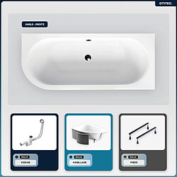 BESCO Baignoire asymétrique - 150 x 75 cm - Droite - avec Habillage - Pieds - Vidage Chrome - AVITA SLIM