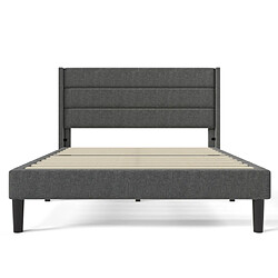 modfu Lit adulte 140x200 cm avec tête de lit, lin, gris pas cher
